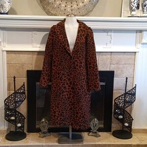 Burnt sienna leopard print woolen coat